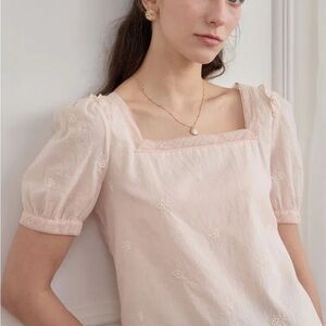 Simple Retro Amalia Square Neck Puff Sleeve Blouse